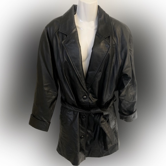 Vintage Wilsons Genuine Leather Belted Jacket Coat with removable zip lining S - Picture 2 of 10